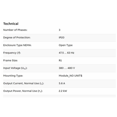 2.2KW 5.6A ACS355 주파수 변환기 3ABD0000058247 기계 구동용