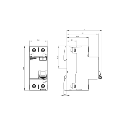 시멘스 5SV4614-0 2극형 AC 잔류 전류 가동 단속기 40A 300mA Un AC 230V