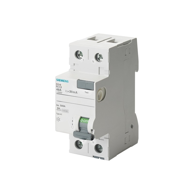 시멘스 5SV4614-0 2극형 AC 잔류 전류 가동 단속기 40A 300mA Un AC 230V